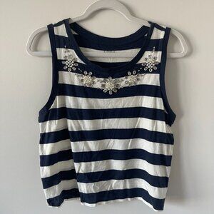 Express Women's Striped and Beaded Crop Top